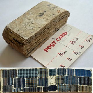 1880s Japanese Textile Fabric Sample Book Indigo Striped Cotton W/ Swatches