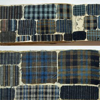 1880s Japanese Textile Fabric Sample Book Indigo Striped Cotton w/ swatches 2