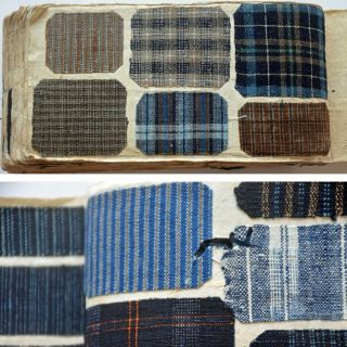 1880s Japanese Textile Fabric Sample Book Indigo Striped Cotton w/ swatches 3