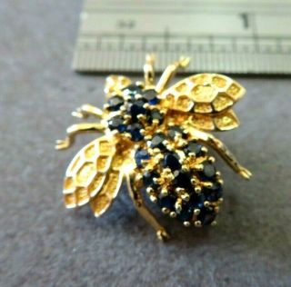 Vtg 14k Solid Gold Sapphire Bee Brooch Pin Pendant Flying Insect