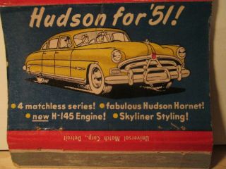 1951 Hudson Advertising Matchbook Aero Motors Los Angeles California