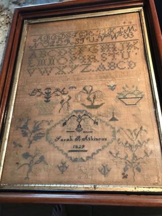 Antique PENNSYLVANIA NEEDLEWORK SAMPLER by SARAH B.  ATKINSON 1839 - Framed 2