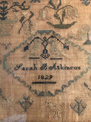 Antique PENNSYLVANIA NEEDLEWORK SAMPLER by SARAH B.  ATKINSON 1839 - Framed 3