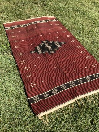 Vintage Chimayo Native American Whirling Log Wool Blanket Throw 73 " X 43 " Indian