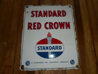 Vintage Porcelain Standard Red Crown Gas Station Pump Plate Sign