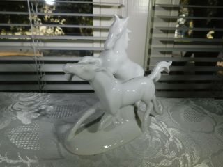 All White Gloss Kaiser Porcelain Pair Wild Horses Figurine W Gdr Label