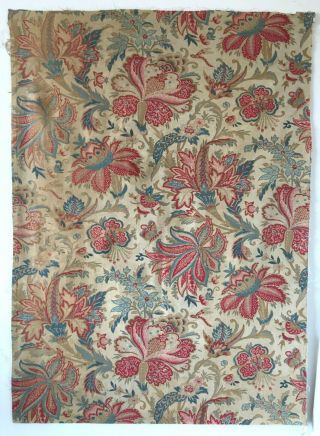 19th C.  French Printed Cotton Exotic Jacobean Floral Fabric (2873)