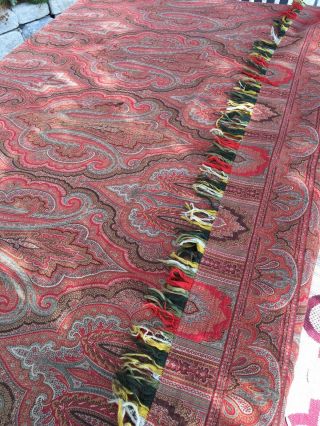 Antique Kashmir Wool Paisley Shawl Throw Square Reversible