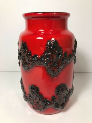 Red / Black Fat Lava 237 - 15 Vase By Scheurich Pottery Wgp Mid Century Modern