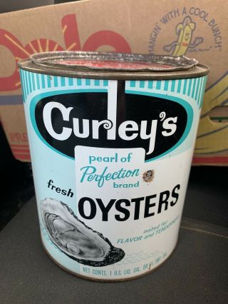 Vintage Curley’s Pearl Perfection Oyster Gallon Tin Can Colonial Beach Va 167