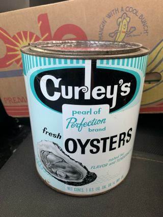 Vintage Curley’s Pearl Perfection Oyster Gallon Tin Can Colonial Beach VA 167 3