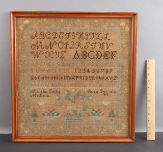 Antique Early 19thc American Folk Art Alphabet Sampler,  Martha Colby Madison