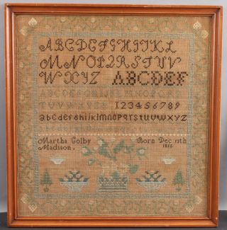 Antique Early 19thC American Folk Art Alphabet Sampler,  Martha Colby Madison 2