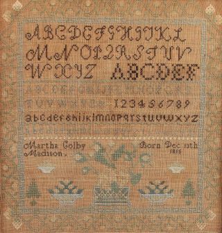 Antique Early 19thC American Folk Art Alphabet Sampler,  Martha Colby Madison 3