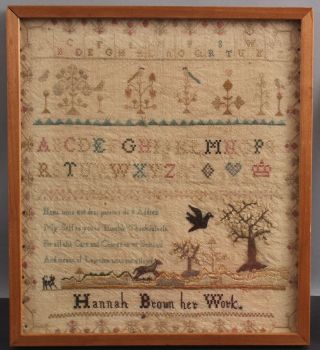 Hannah Brown Antique 19thC American Folk Art Sewing Embroidery Alphabet Sampler 2