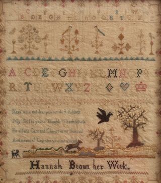 Hannah Brown Antique 19thC American Folk Art Sewing Embroidery Alphabet Sampler 3