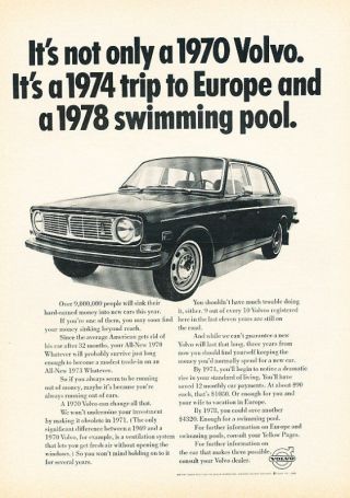 1970 Volvo 144 Car Classic Vintage Advertisement Ad