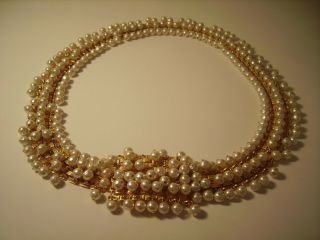 Christian Dior Pearl Gold Plated Belt 1980s Chain Link Dangling Signed