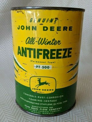 Rare 1960s John Deere Anti - Freeze 1 Qt Can 4 Legged Logo Pt - 500 - Jd Gas Oil