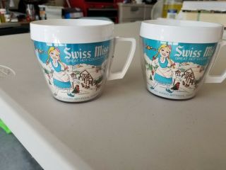 Set Of 2 Vtg 1970 Swiss Miss Thermo Serv Insulated Mug Cup Cocoa Hot Chocolate