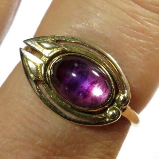 Upcycled Antique Art Nouveau 14k 10k Gold Amethyst Stick Pin Conversion Ring