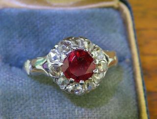 Vintage Palladium Georgian Revival - Art Deco Ruby Rose Cut Diamond Ring Rare