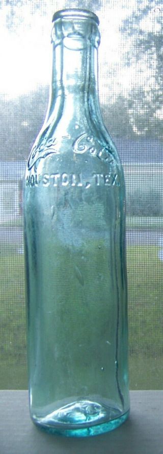 Houston Texas Tx Rare Straight Side Script Coca Cola Bottle Hand Blown 9 " Tall