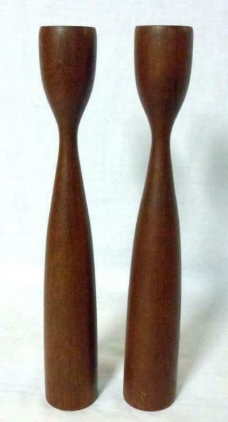 Danish Mid Century Modern Teak Tulip Wood Candleholder Candle Sticks Denmark