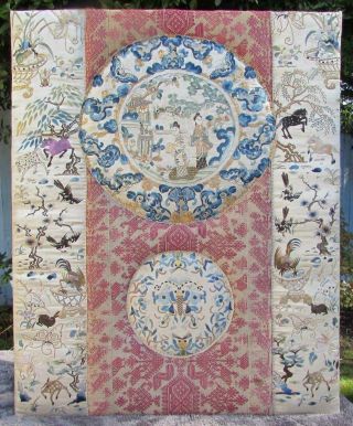 The Finest Large Antique 19thc Chinese Hand Embroidered Silk Panel