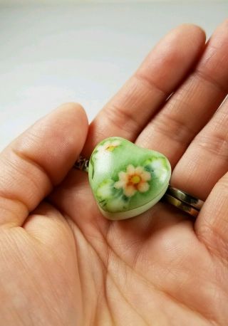 Miniature Teeny Tiny Porcelain Trinket Box Heart Shaped Hand Painted Flowers Euc