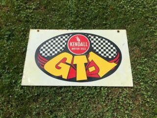 Vintage 1960s Kendall Racing Motor Oil 2 Sided Metal Advertising Sign Gas Garage