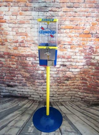 Blue Sunoco Oil Gas Pump Gasoline Vintage Gumball Machine,  Stand