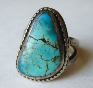 Vtg Native American Navajo Indian Sterling Silver Blue Turquoise Ring Size 6