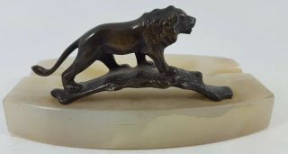 Art Deco Bronze Lion,  Marble Ashtray /paperweight.