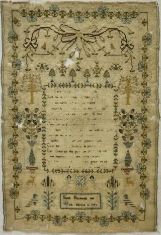 Late 18th Century Verse? & Motif Sampler By Sarah Blackwell - 1797