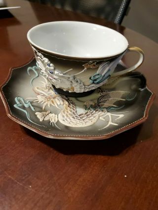 Vintage Porcelain Dragonware Dragon Ware Hand Painted Plate Tea Cup