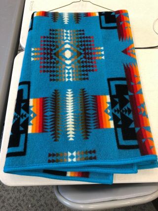 Vintage Pendleton Wool Blanket 64”x 80” Chief Joseph Robe Beaver State Turquoise