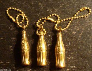 Group Of 3 Gold Coca - Cola Bottle Shaped Key Chains - 1 3/4 " High