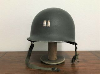 Late Wwii / Korean War - Us M1 Front Seam Helmet - Soldered Captain 