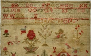 EARLY/MID 19TH CENTURY HOUSE,  STAG,  MOTIF & ALPHABET SAMPLER - c.  1835 2