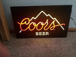 (vtg) 1980s Coors Beer Neo - Neon Plastic Light Up Mountains Sign Bar Game Room