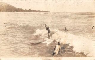 Honolulu Hawaii Surfing Scene Real Photo Vintage Postcard Jj650672