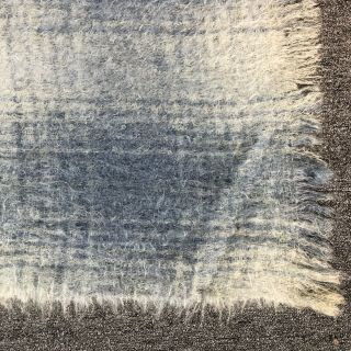 Vintage Hudson ' s Bay 100 Mohair Fringed Throw Blanket Blue/Beige 48x70 2