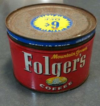 Vintage Folger ' s Coffee Can Tin with Lid 1959 Regular Grind 3