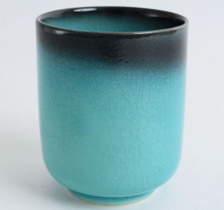 Mino Ware Japanese Yunomi Chawan Tea Cup Blue Rivers Turquoise Blue Crackled