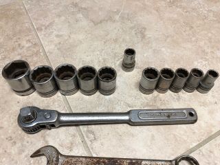 Vintage Indestro Tools 1/2” Drive Sockets,  Ratchet,  Extension,  Wrenches 2
