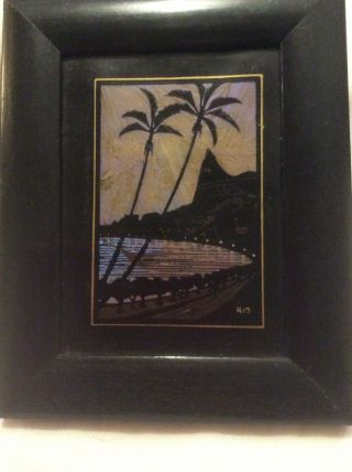 Vintage Art Deco Butterfly Wing Picture Of A Tropical Scene.