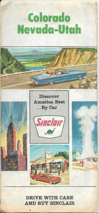 1966 Sinclair Oil Company Road Map Colorado Nevada Utah Denver Radio Stations