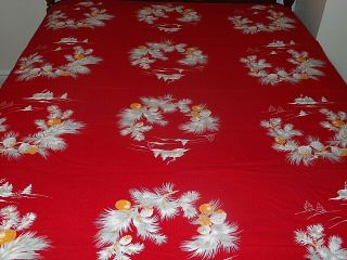 Vintage Wilendur Red Holiday Tablecloth Mid Century Christmas Pine 54 " X 68 "