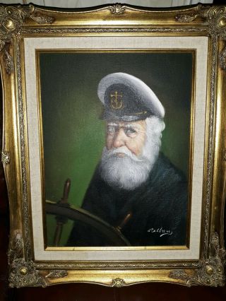 Vintage David Pelbam Painting,  Sea Captain Oil On Canvas Portrait